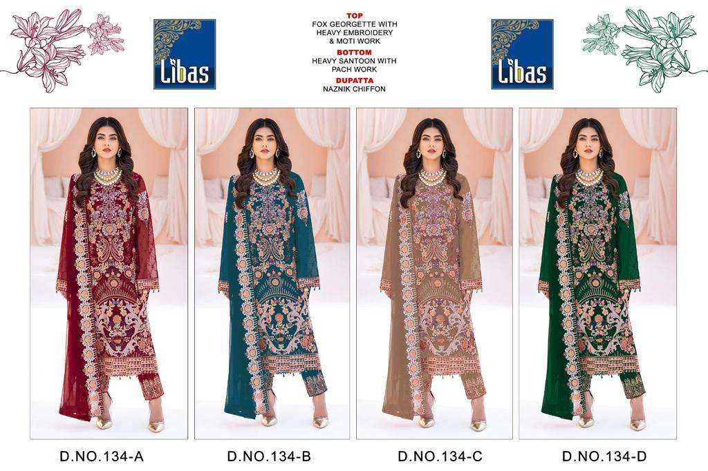 Libas 134 By Libas 134-A To 134-D Series Beautiful Stylish Pakistani Suits Fancy Colorful Casual Wear & Ethnic Wear & Ready To Wear Faux Georgette Embroidered Dresses At Wholesale Price