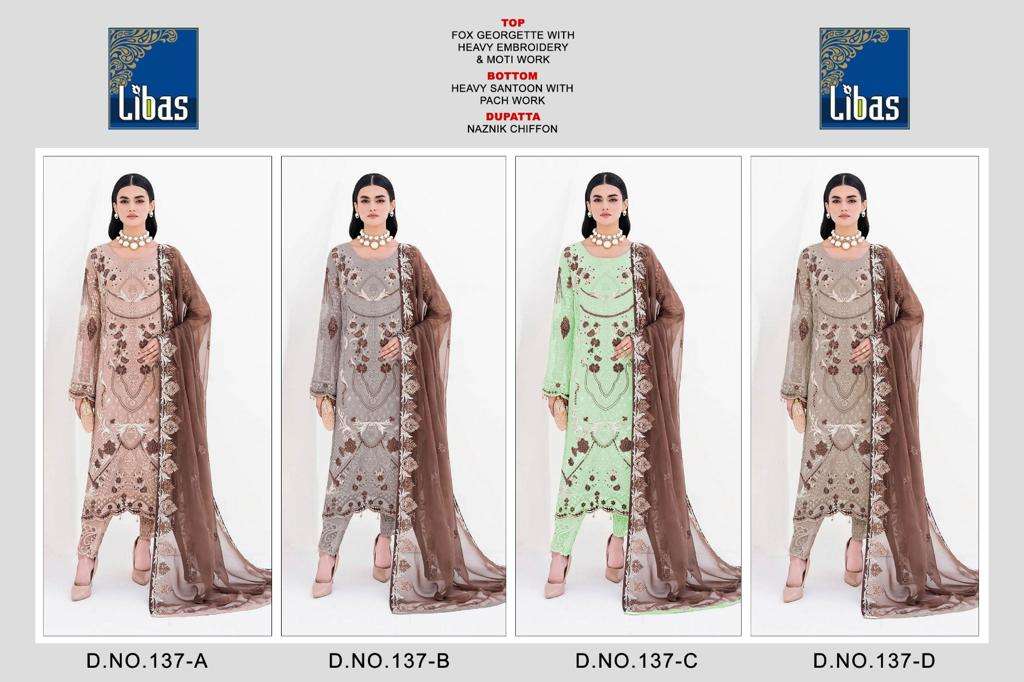Libas 137 By Libas 137-A To 137-D Series Beautiful Stylish Pakistani Suits Fancy Colorful Casual Wear & Ethnic Wear & Ready To Wear Faux Georgette Embroidered Dresses At Wholesale Price