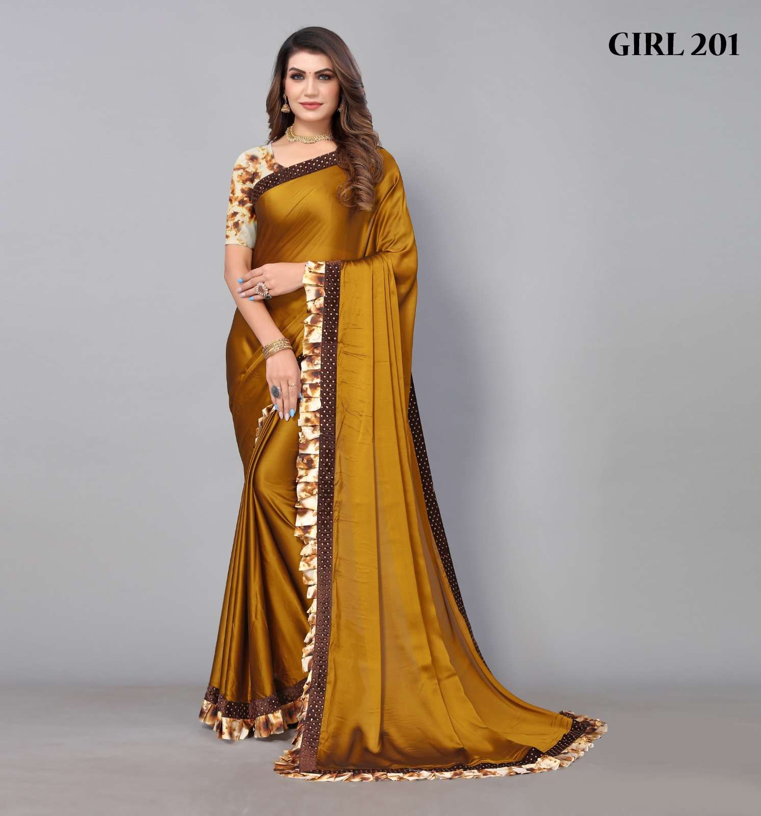 Girl By Fashion Lab 201 To 206 Series Indian Traditional Wear Collection Beautiful Stylish Fancy Colorful Party Wear & Occasional Wear Satin Sarees At Wholesale Price