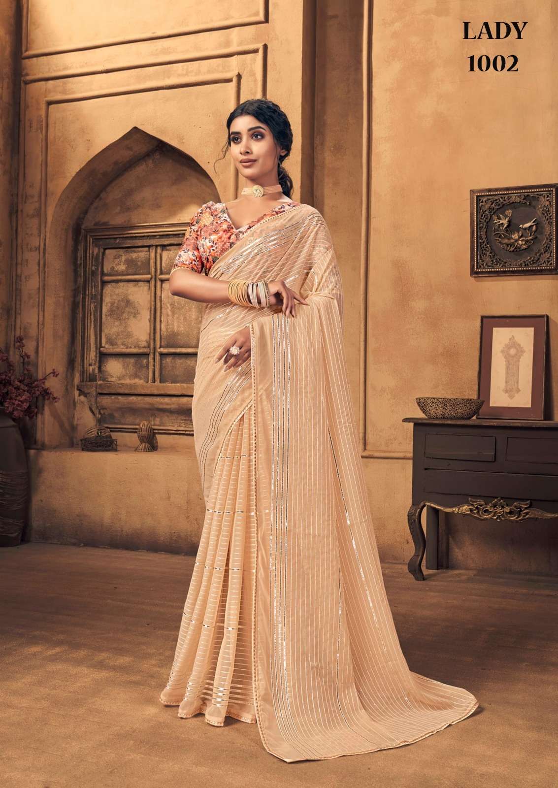 Lady By Fashion Lab 1001 To 1006 Series Indian Traditional Wear Collection Beautiful Stylish Fancy Colorful Party Wear & Occasional Wear Georgette Sarees At Wholesale Price