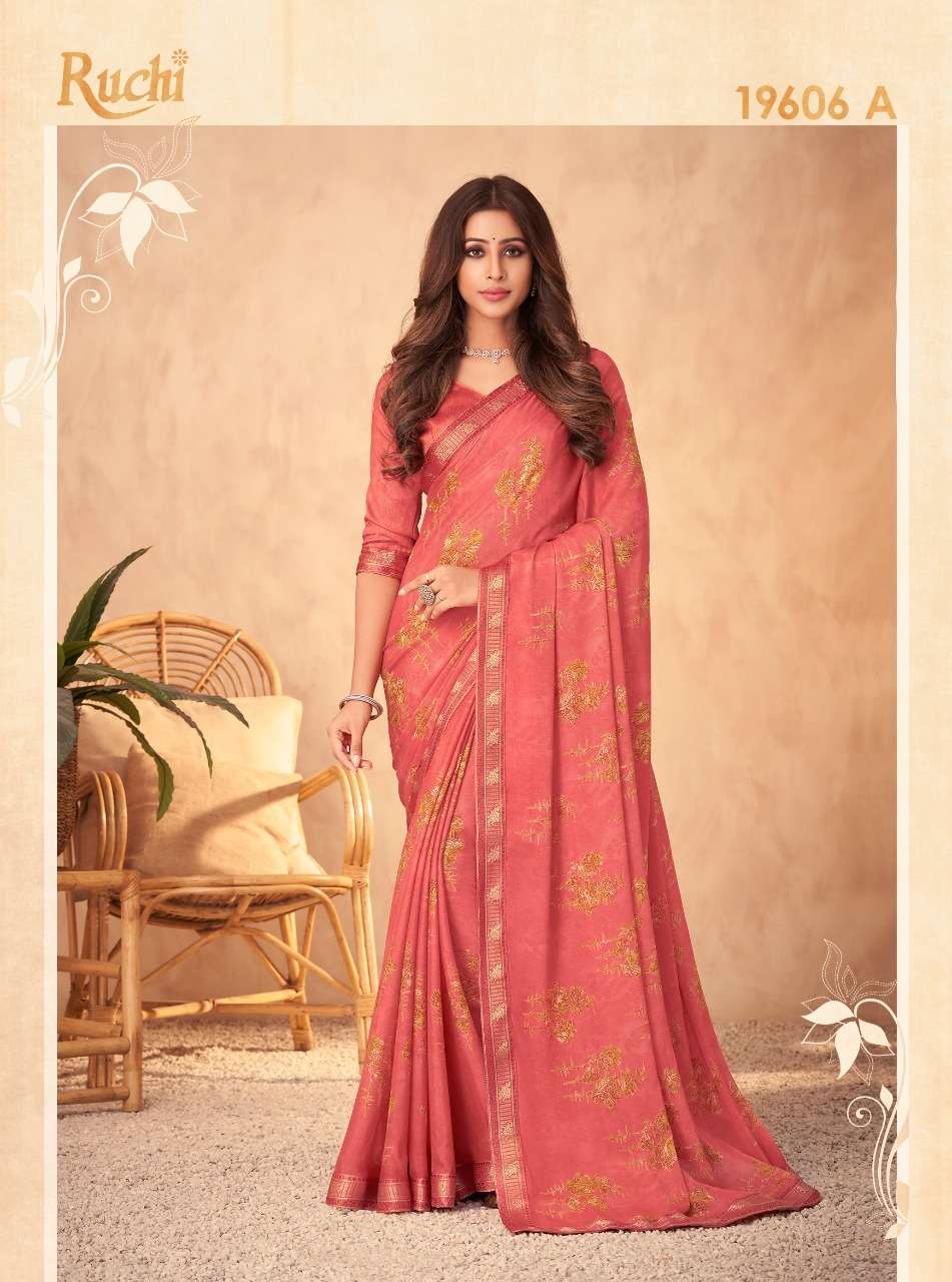 Chandni Vol-3 By Ruchi Sarees 19601-A To 19606-D Series Indian Traditional Wear Collection Beautiful Stylish Fancy Colorful Party Wear & Occasional Wear Silk Georgette Sarees At Wholesale Price