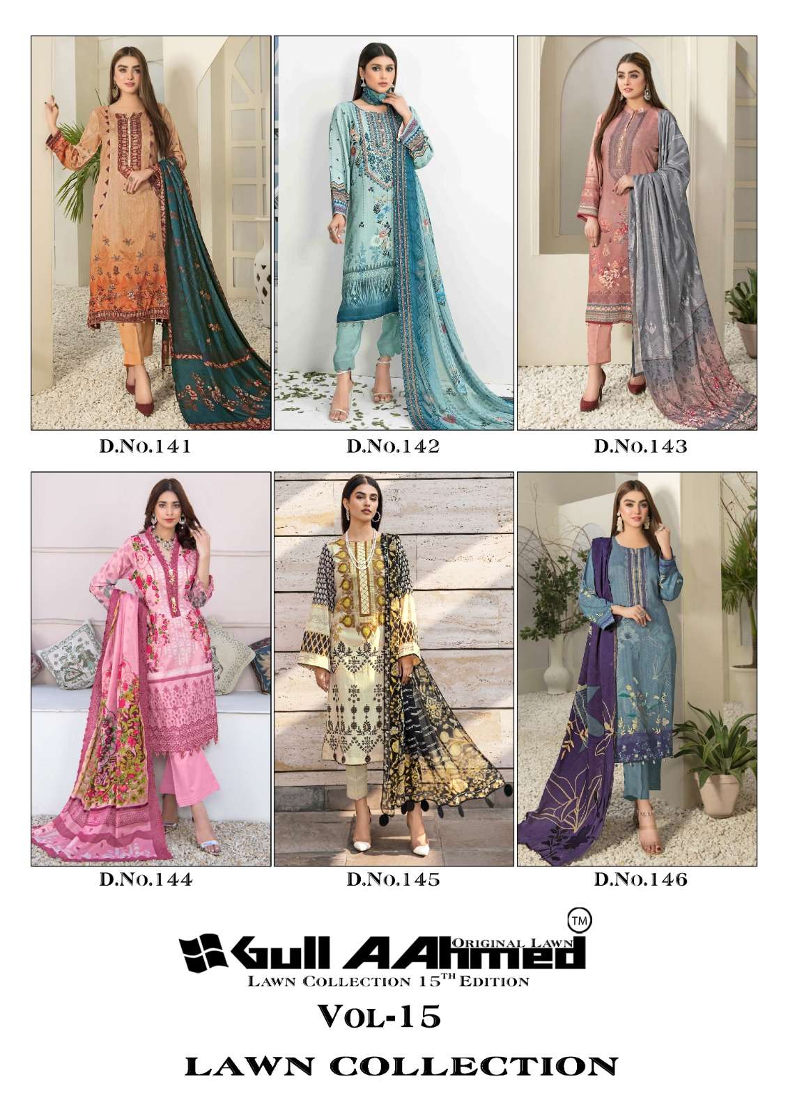 Gull Aahmed Lawn Collection Vol-15 By Gull Aahmed 141 To 146 Series Beautiful Suits Colorful Stylish Fancy Casual Wear & Ethnic Wear Pure Lawn Print Dresses At Wholesale Price