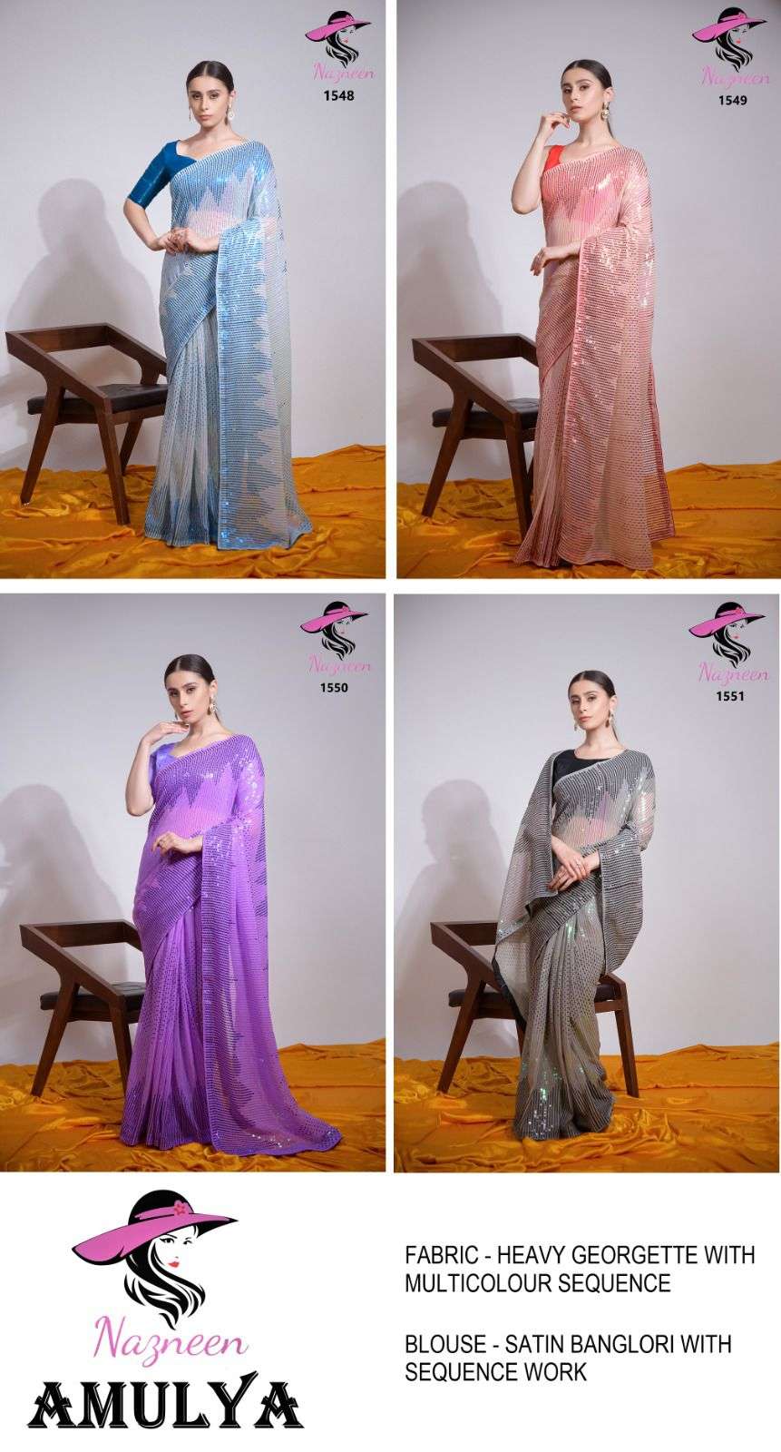 Amulya By Nazneen 1548 To 1551 Series Indian Traditional Wear Collection Beautiful Stylish Fancy Colorful Party Wear & Occasional Wear Heavy Georgette Sarees At Wholesale Price