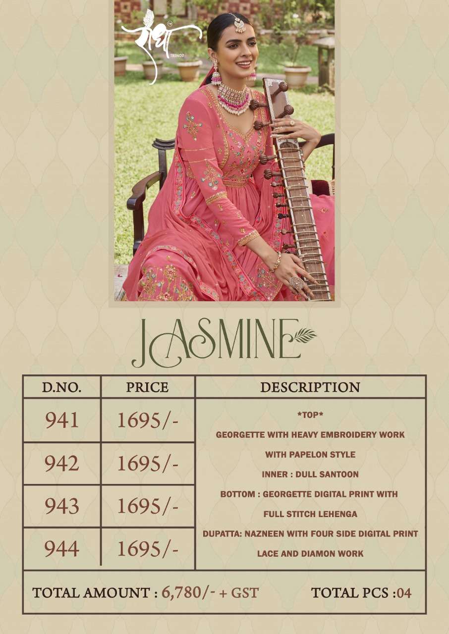 Jasmine By Radha Trendz 941 To 944 Series Beautiful Stylish Sharara Suits Fancy Colorful Casual Wear & Ethnic Wear & Ready To Wear Georgette Dresses At Wholesale Price