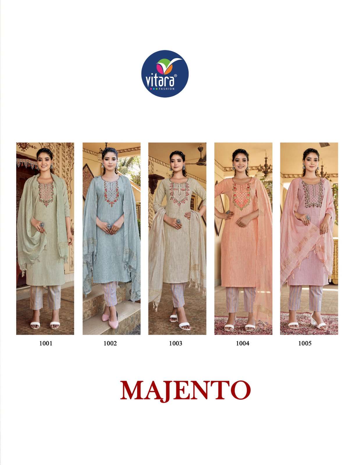 Majento By Vitara 1001 To 1005 Series Beautiful Stylish Festive Suits Fancy Colorful Casual Wear & Ethnic Wear & Ready To Wear Cotton Dresses At Wholesale Price