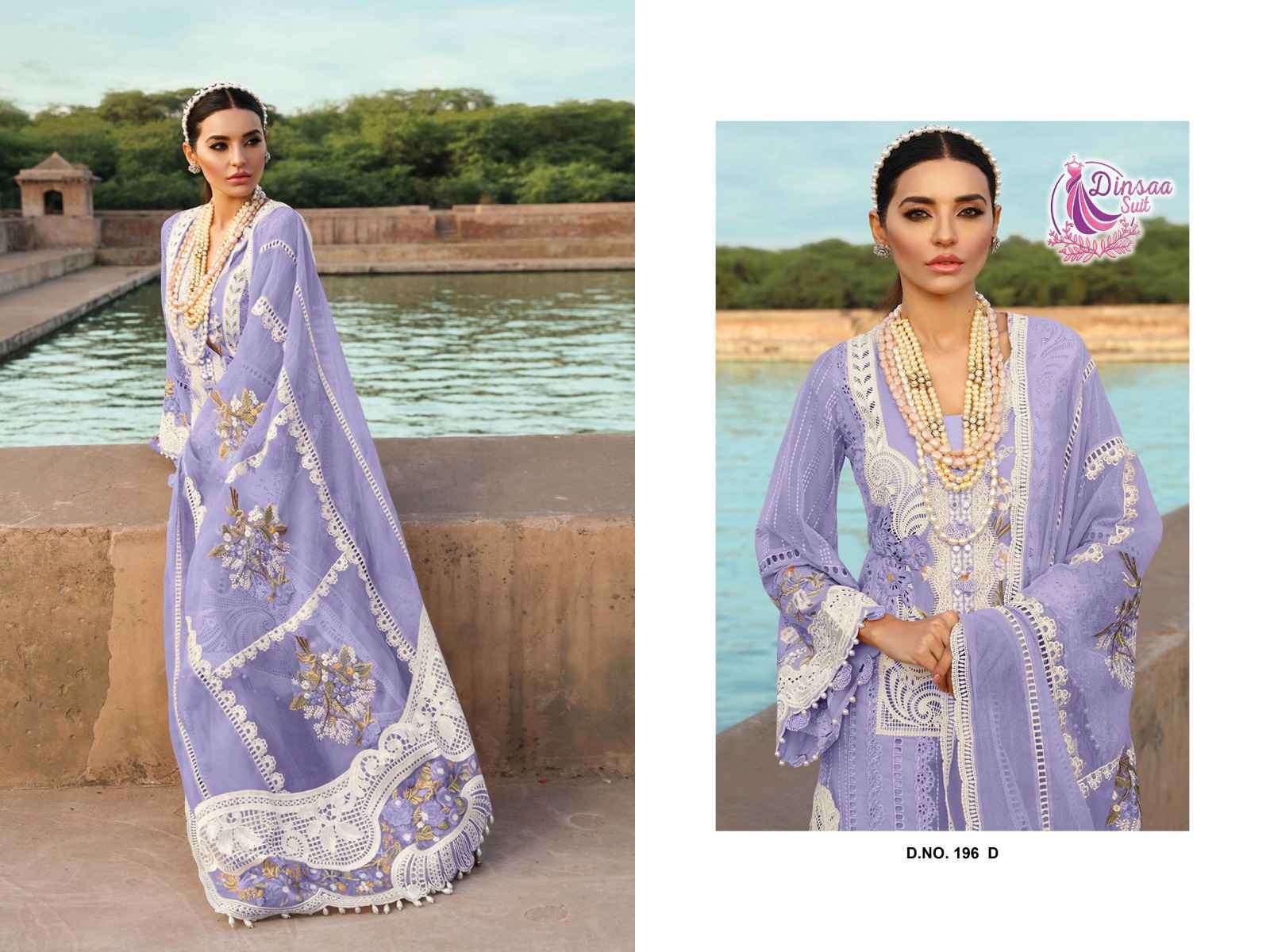 Dinsaa Hit Design 196 Colours By Dinsaa Suits 196-A To 196-E Series Designer Pakistani Suits Beautiful Fancy Stylish Colorful Party Wear & Occasional Wear Cambric Cotton With Embroidery Dresses At Wholesale Price