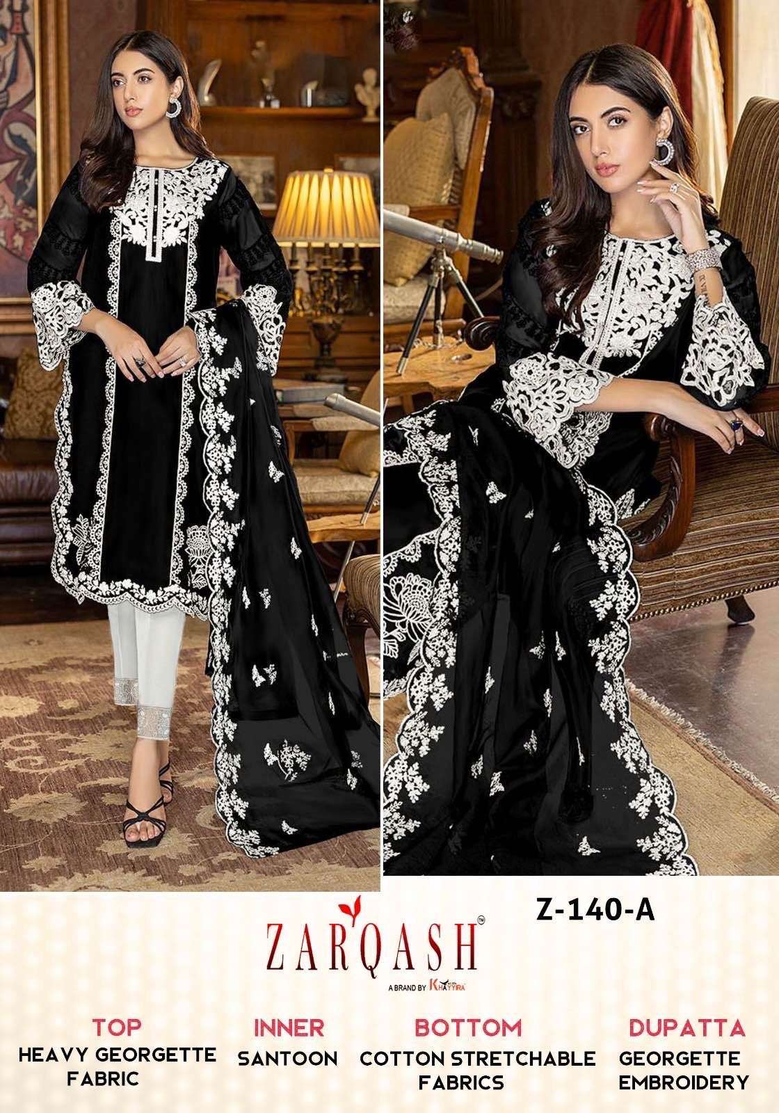 Zarqash Hit Design Z-140 Colours By Zarqash Z-140-A To Z-140-E Series Beautiful Pakistani Suits Colorful Stylish Fancy Casual Wear & Ethnic Wear Heavy Georgette Dresses At Wholesale Price