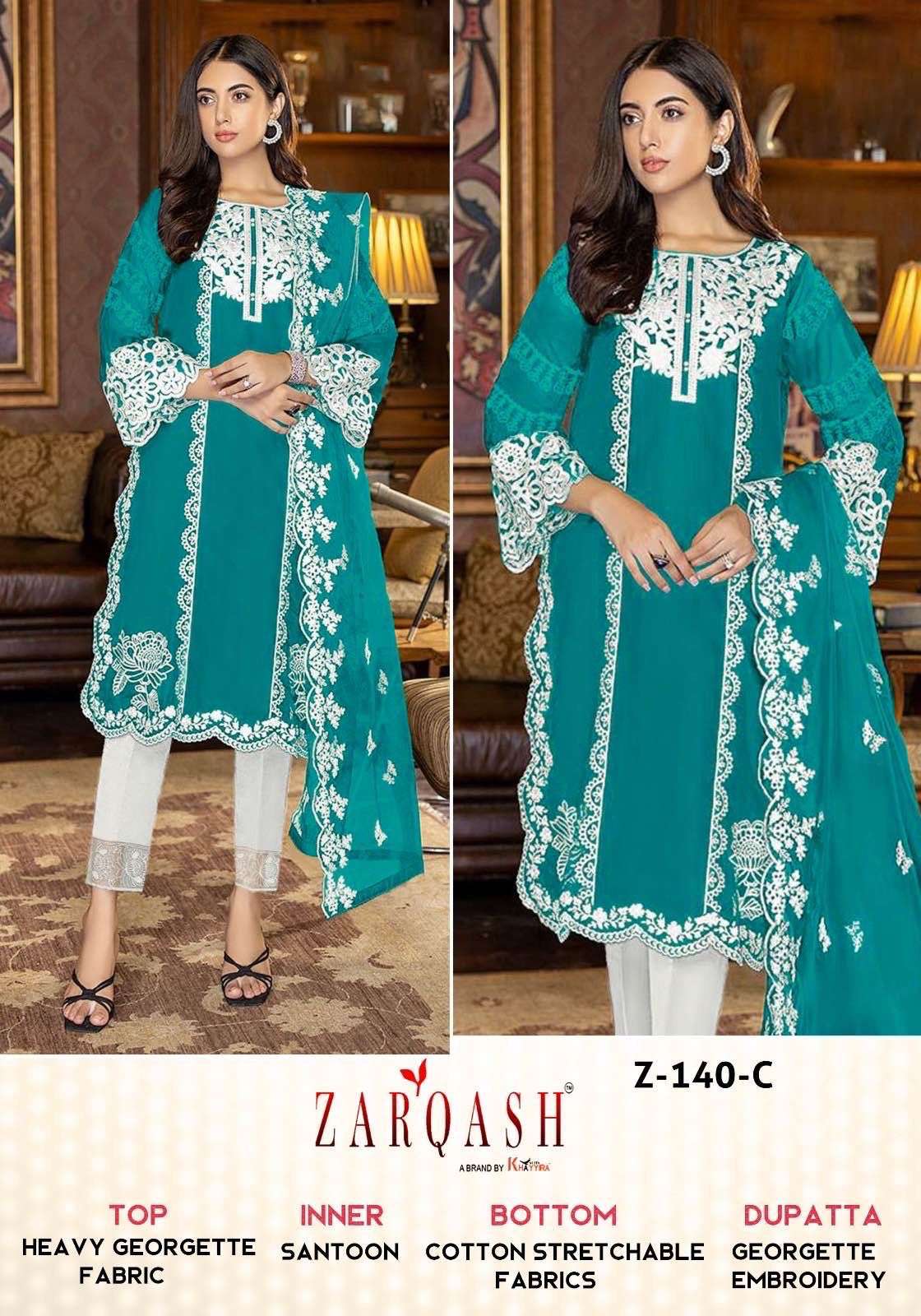 Zarqash Hit Design Z-140 Colours By Zarqash Z-140-A To Z-140-E Series Beautiful Pakistani Suits Colorful Stylish Fancy Casual Wear & Ethnic Wear Heavy Georgette Dresses At Wholesale Price