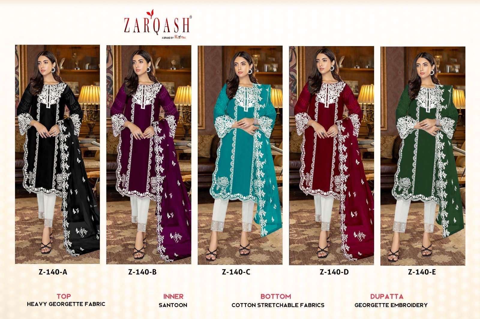 Zarqash Hit Design Z-140 Colours By Zarqash Z-140-A To Z-140-E Series Beautiful Pakistani Suits Colorful Stylish Fancy Casual Wear & Ethnic Wear Heavy Georgette Dresses At Wholesale Price