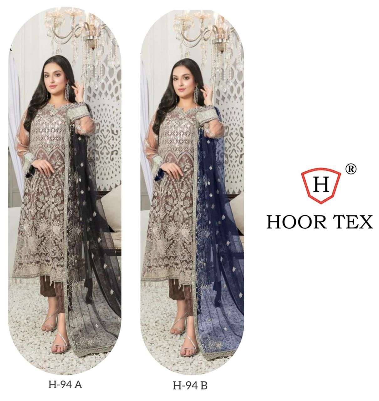 Hoor Tex Hit Design H-94 Colours By Hoor Tex H-94-A To H-94-B Series Designer Festive Pakistani Suits Collection Beautiful Stylish Fancy Colorful Party Wear & Occasional Wear Heavy Net Embroidered Dresses At Wholesale Price
