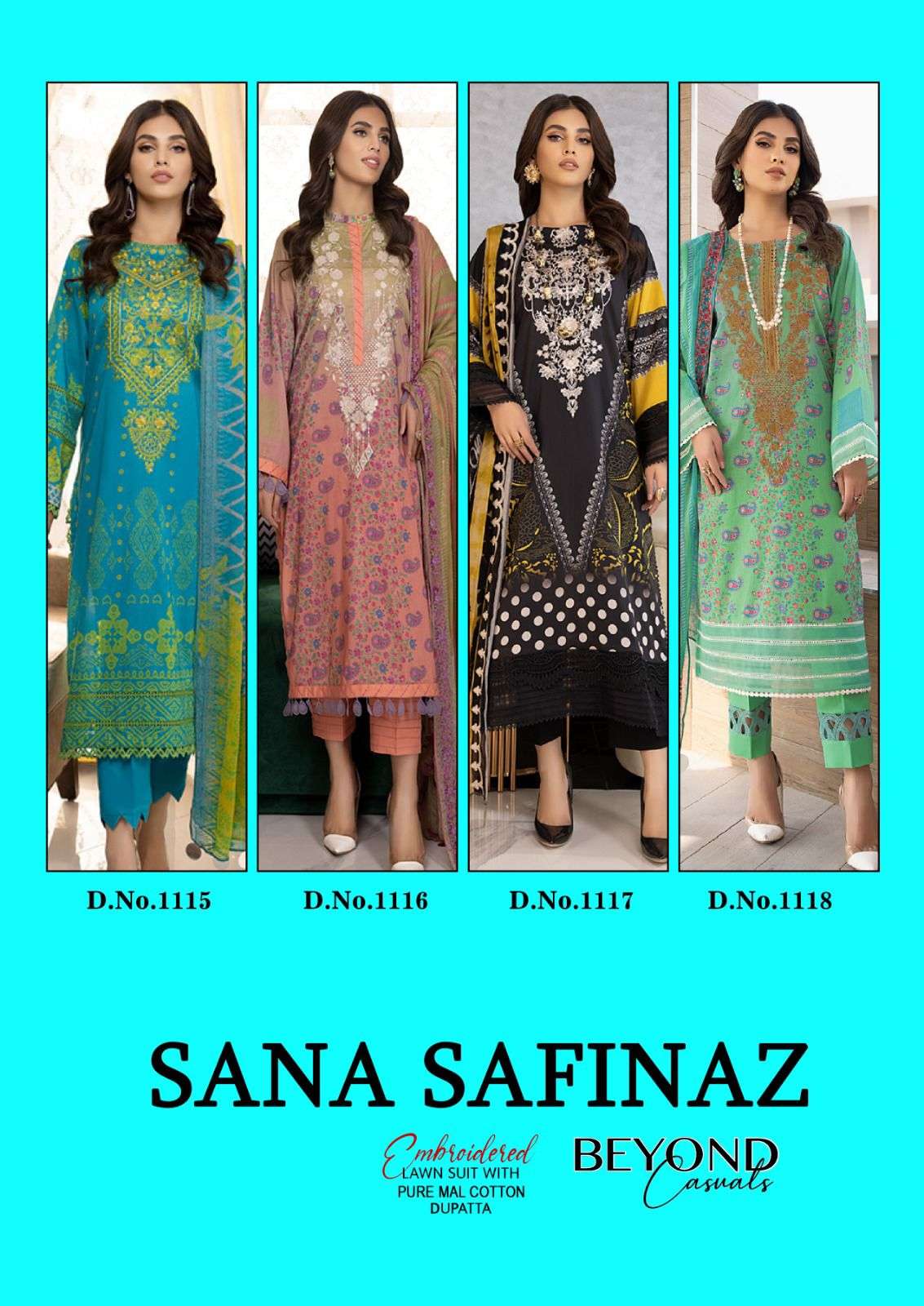 Sana Safinaz Beyond Casual By Fashid Wholesale 1115 To 1118 Series Beautiful Pakistani Suits Colorful Stylish Fancy Casual Wear & Ethnic Wear Pure Lawn Embroidered Dresses At Wholesale Price
