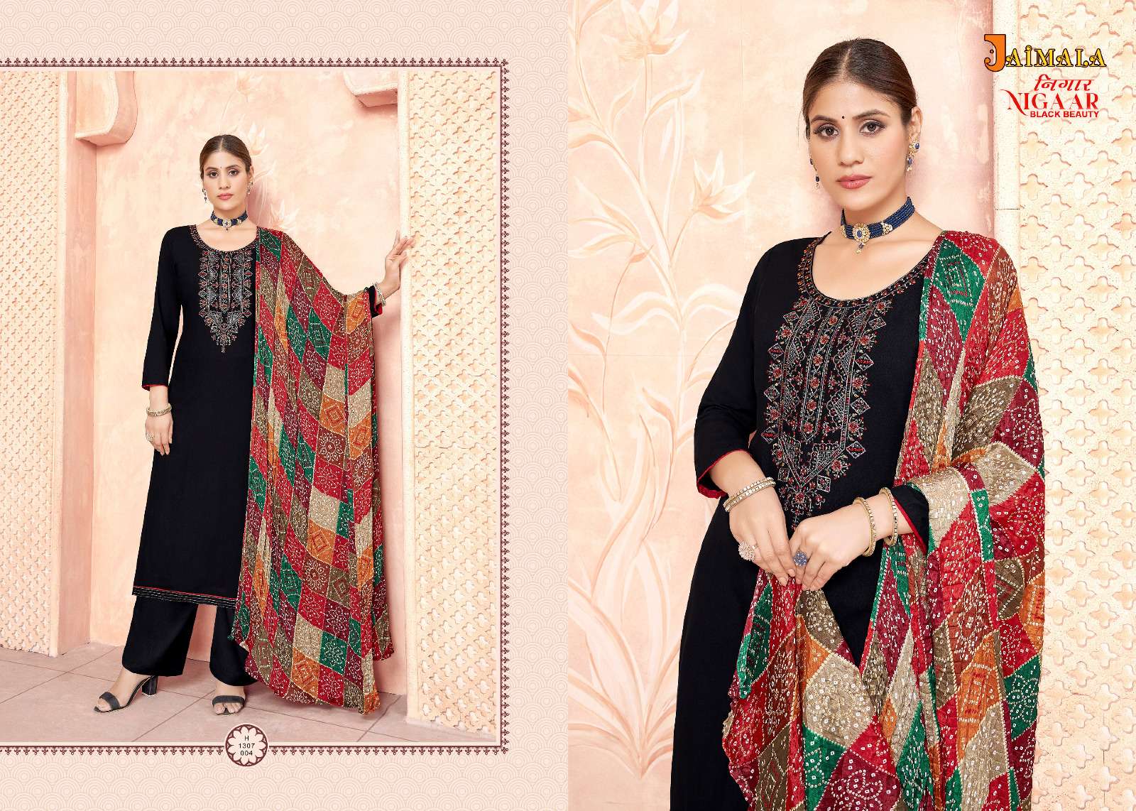 Nigaar Black Beauty By Jaimala 1307-001 To 1307-006 Series Designer Suits Collection Beautiful Stylish Colorful Fancy Party Wear & Occasional Wear Rayon Slub Dresses At Wholesale Price
