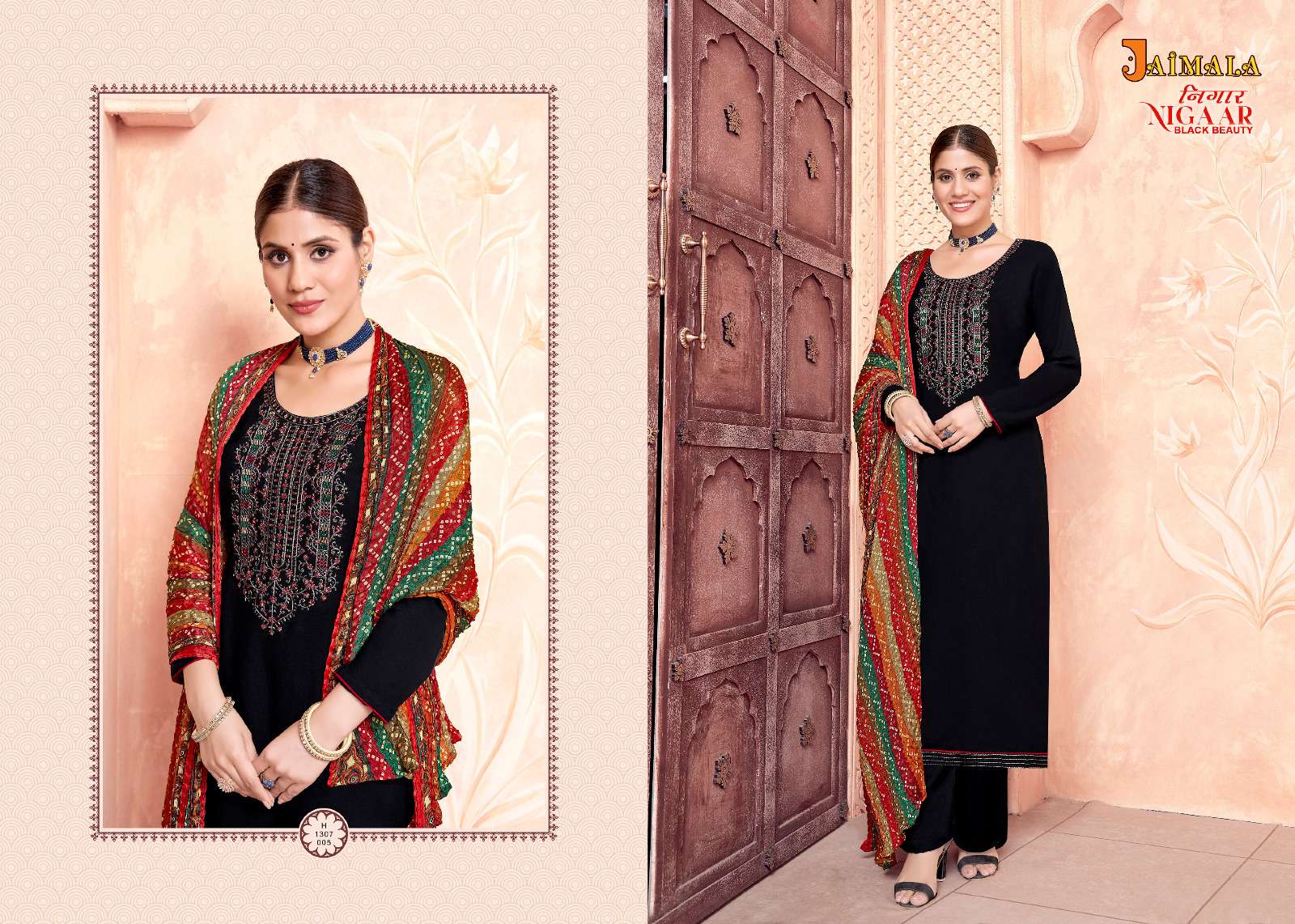Nigaar Black Beauty By Jaimala 1307-001 To 1307-006 Series Designer Suits Collection Beautiful Stylish Colorful Fancy Party Wear & Occasional Wear Rayon Slub Dresses At Wholesale Price
