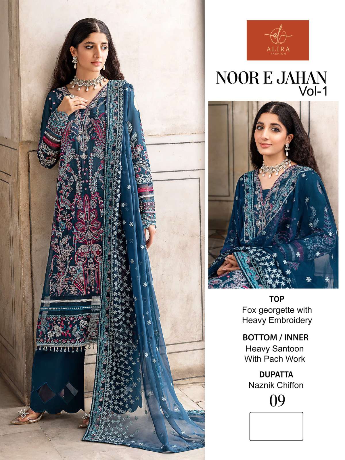 Noor-E-Jahan Vol-1 By Alira 09 To 10 Series Beautiful Pakistani Suits Colorful Stylish Fancy Casual Wear & Ethnic Wear Faux Georgette Embroidered Dresses At Wholesale Price