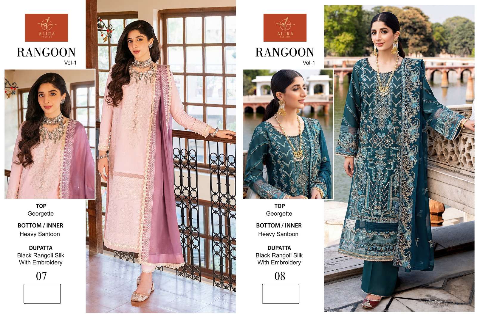 Rangoon Vol-1 By Alira 07 To 08 Series Beautiful Pakistani Suits Colorful Stylish Fancy Casual Wear & Ethnic Wear Georgette Embroidered Dresses At Wholesale Price