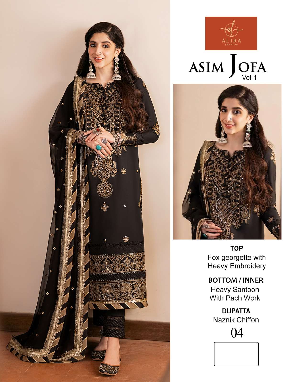 Asim Jofa Vol-1 By Alira 04 To 06 Series Beautiful Pakistani Suits Colorful Stylish Fancy Casual Wear & Ethnic Wear Faux Georgette Embroidered Dresses At Wholesale Price