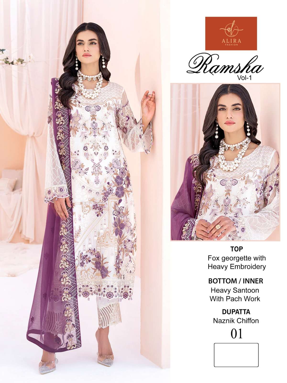 Ramsha Vol-1 By Alira 01 To 03 Series Beautiful Pakistani Suits Colorful Stylish Fancy Casual Wear & Ethnic Wear Faux Georgette Embroidered Dresses At Wholesale Price