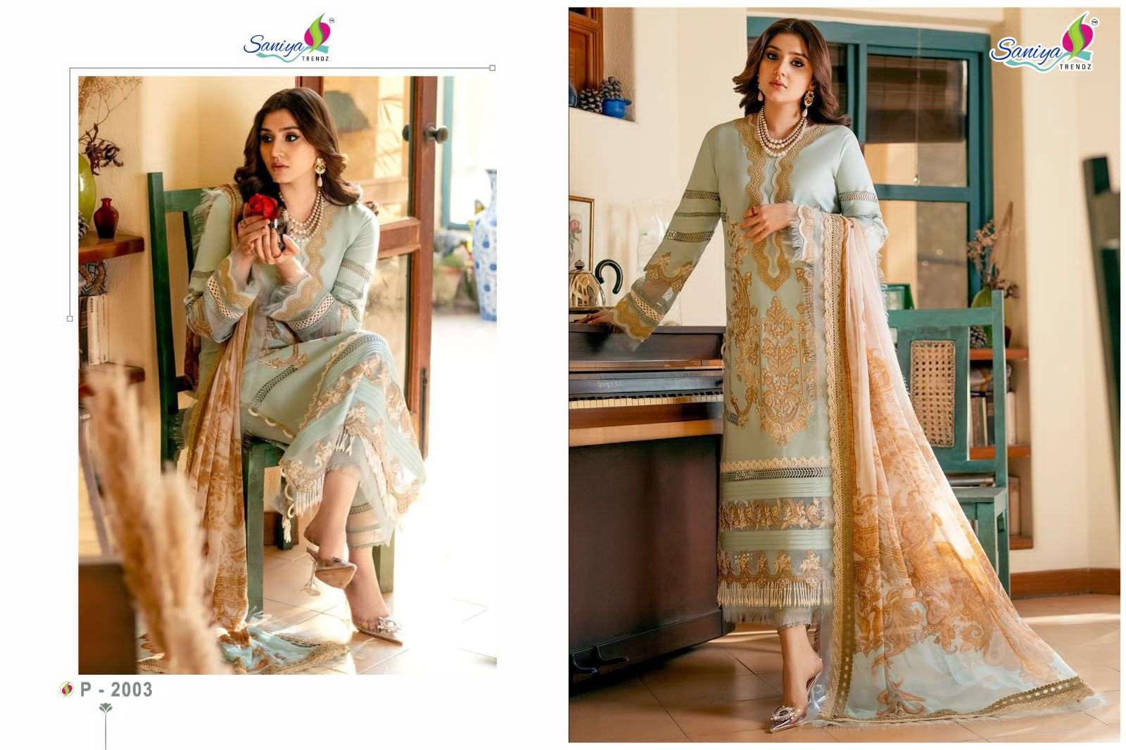 Saniya Trendz Hit Design 2003 By Saniya Trendz Designer Pakistani Suits Beautiful Fancy Colorful Stylish Party Wear & Occasional Wear Cambric Cotton Embroidered Dresses At Wholesale Price