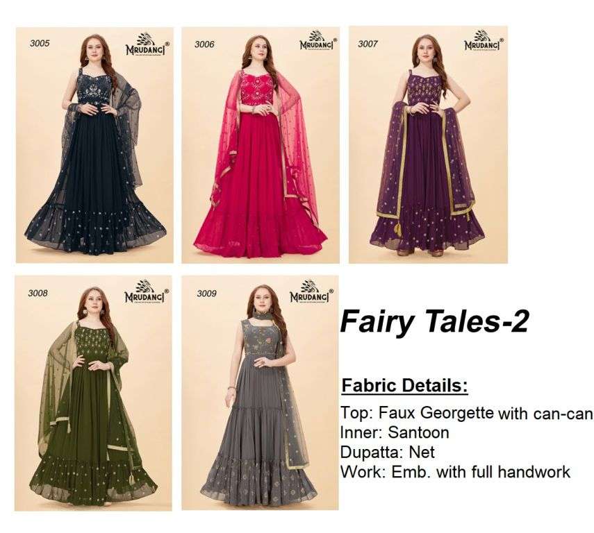 Fairy Tales Vol-2 By Mrudangi 3005 To 3009 Series Beautiful Stylish Fancy Colorful Casual Wear & Ethnic Wear Faux Georgette Gowns With Dupatta At Wholesale Price