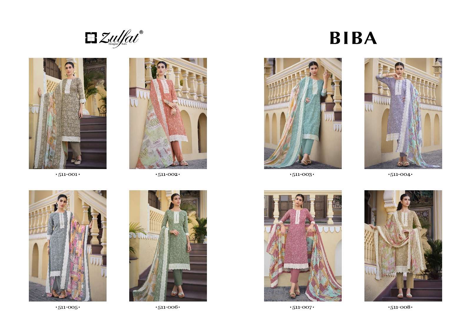 Biba By Zulfat 511-001 To 511-010 Series Beautiful Stylish Festive Suits Fancy Colorful Casual Wear & Ethnic Wear & Ready To Wear Pure Cotton Print Dresses At Wholesale Price