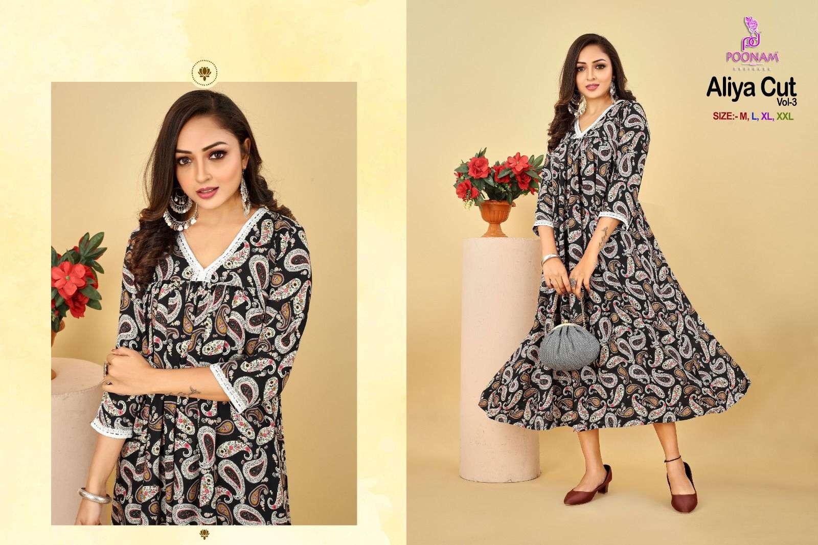 Aliya Cut Vol-3 By Poonam Designer 1001 To 1004 Series Designer Stylish Fancy Colorful Beautiful Party Wear & Ethnic Wear Collection Rayon Print Gown At Wholesale Price