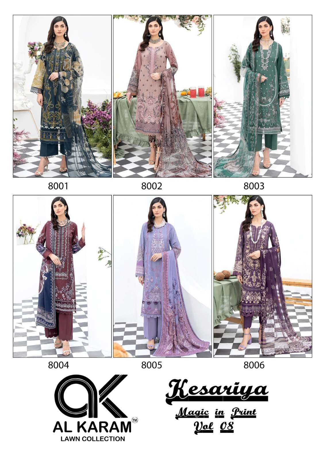 Kesariya Vol-8 By Al Karam Lawn Collection 8001 To 8006 Series Beautiful Festive Suits Colorful Stylish Fancy Casual Wear & Ethnic Wear Pure Cambric Print Dresses At Wholesale Price