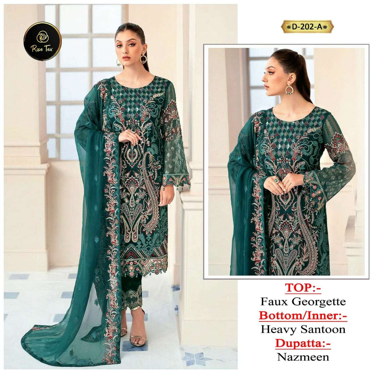 Rose Tex 202 Colours By Rose Tex 202-A To 202-D Series Pakistani Suits Beautiful Fancy Colorful Stylish Party Wear & Occasional Wear Georgette With Embroidery Dresses At Wholesale Price