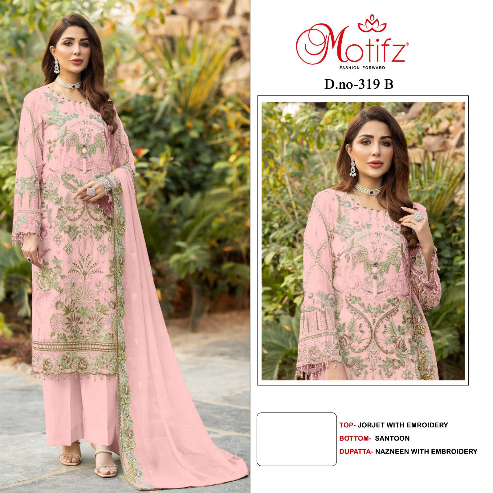 Motifz Hit Design 319 Colours By Motifz 319-B To 319-D Series Beautiful Pakistani Suits Colorful Stylish Fancy Casual Wear & Ethnic Wear Georgette Embroidered Dresses At Wholesale Price