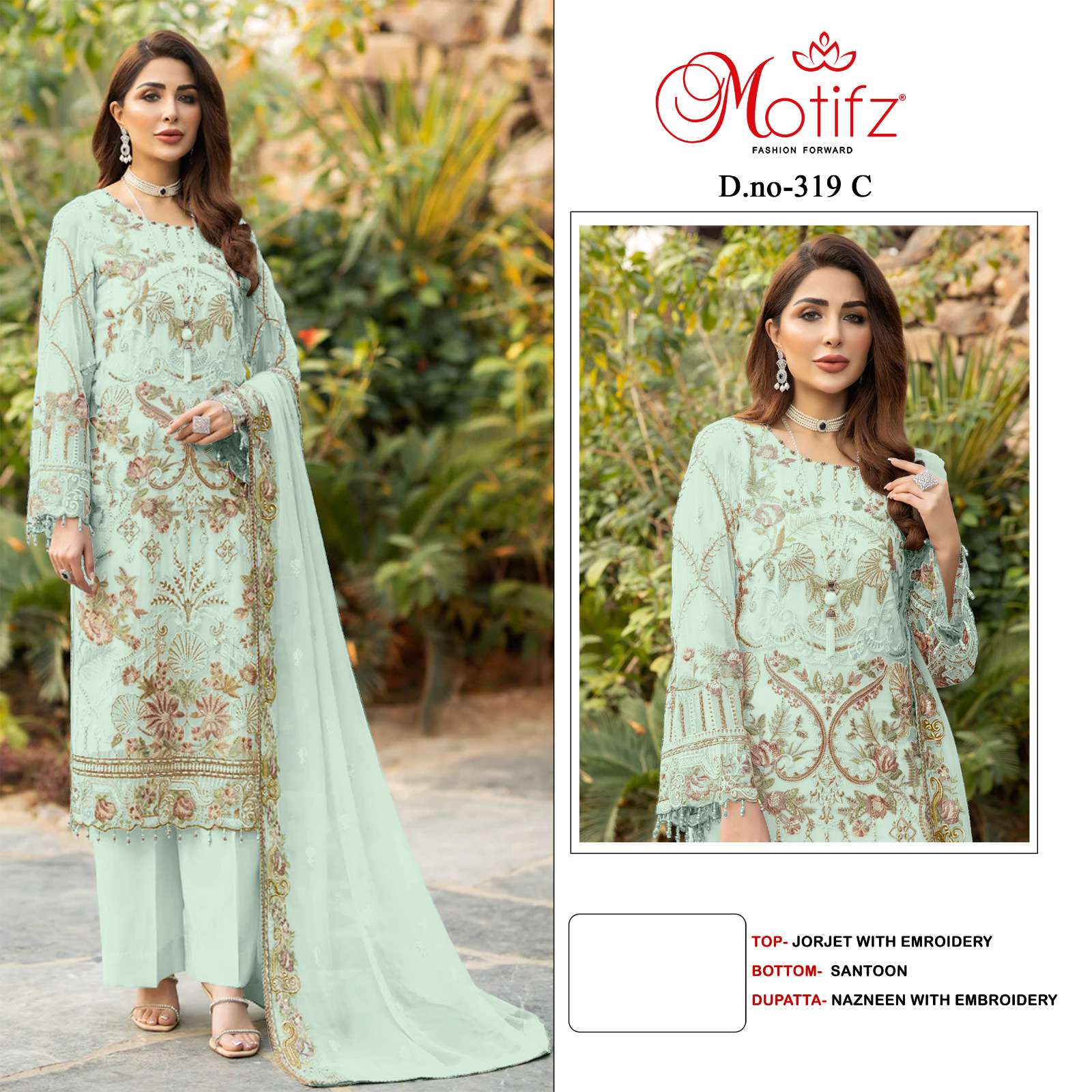 Motifz Hit Design 319 Colours By Motifz 319-B To 319-D Series Beautiful Pakistani Suits Colorful Stylish Fancy Casual Wear & Ethnic Wear Georgette Embroidered Dresses At Wholesale Price