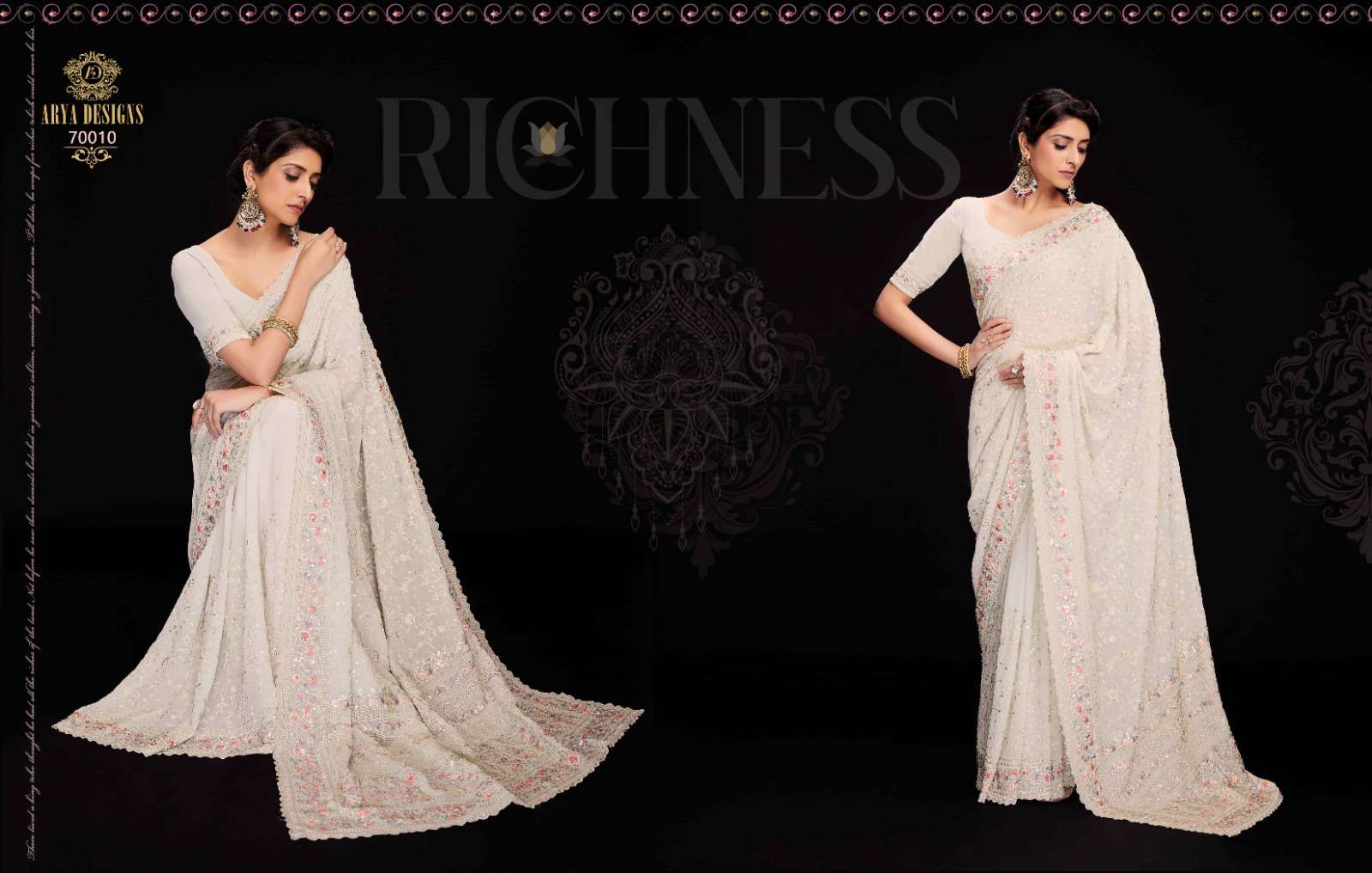 Swarna Vol-6 By Arya Designs 70001 To 70012 Series Indian Traditional Wear Collection Beautiful Stylish Fancy Colorful Party Wear & Occasional Wear Georgette Sarees At Wholesale Price