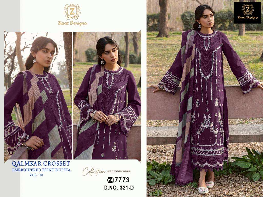 Qalmkar Crosset 321 Colours By Ziaaz Designs Beautiful Pakistani Suits Stylish Colorful Fancy Casual Wear & Ethnic Wear Cotton Embroidered Dresses At Wholesale Price