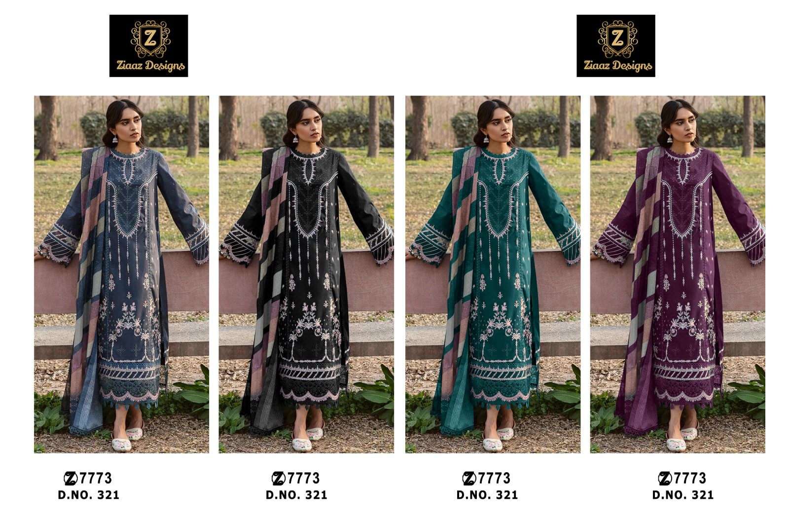 Qalmkar Crosset 321 Colours By Ziaaz Designs Beautiful Pakistani Suits Stylish Colorful Fancy Casual Wear & Ethnic Wear Cotton Embroidered Dresses At Wholesale Price