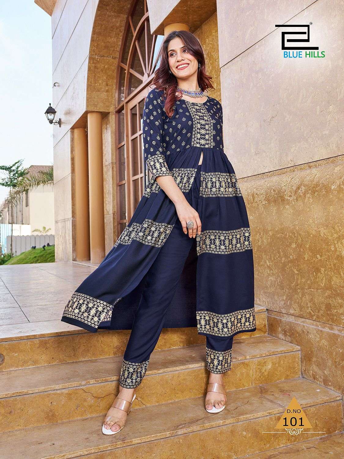 Maharani By Blue Hills 101 To 106 Series Beautiful Stylish Fancy Colorful Casual Wear & Ethnic Wear Rayon Foil Kurtis At Wholesale Price