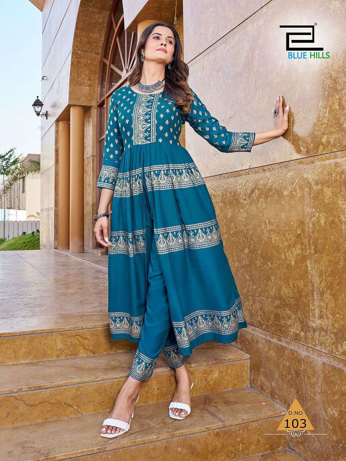 Maharani By Blue Hills 101 To 106 Series Beautiful Stylish Fancy Colorful Casual Wear & Ethnic Wear Rayon Foil Kurtis At Wholesale Price