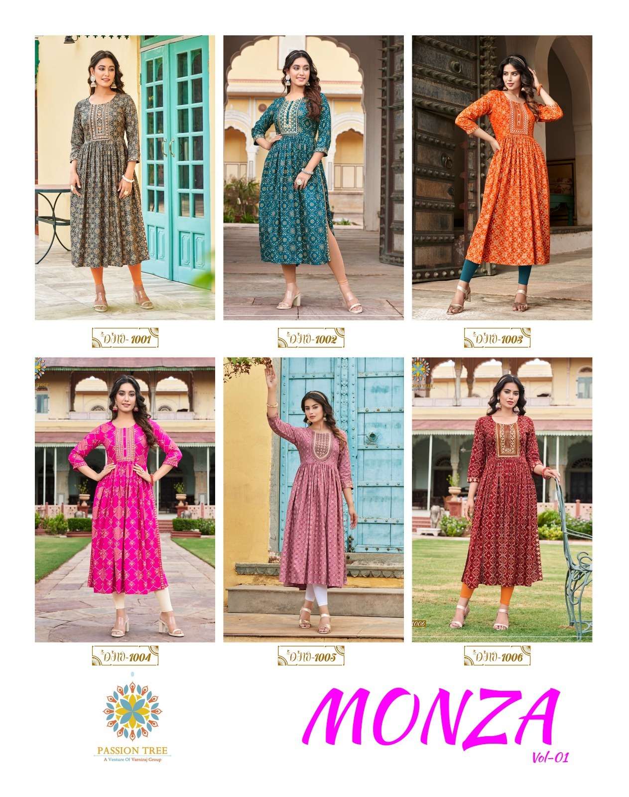 Monza Vol-1 By Passion Tree 1001 To 1006 Series Designer Stylish Fancy Colorful Beautiful Party Wear & Ethnic Wear Collection Rayon Kurtis At Wholesale Price