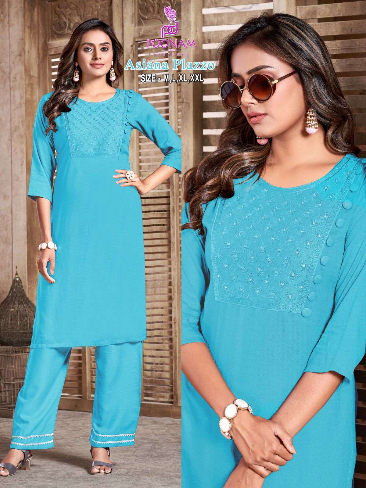 Asiana Plazzo By Poonam Designer 1001 To 1006 Series Designer Stylish Fancy Colorful Beautiful Party Wear & Ethnic Wear Collection Pure Rayon Embroidery Kurtis With Pants At Wholesale Price