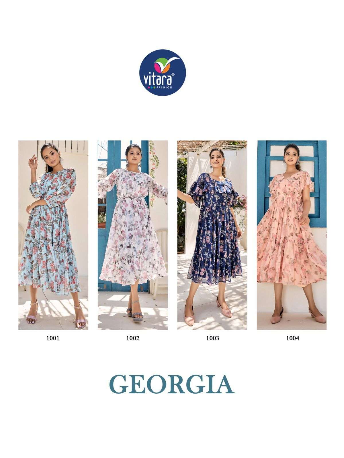 Georgia By Vitara 1001 To 1004 Series Designer Stylish Fancy Colorful Beautiful Party Wear & Ethnic Wear Collection Georgette Print Kurtis At Wholesale Price