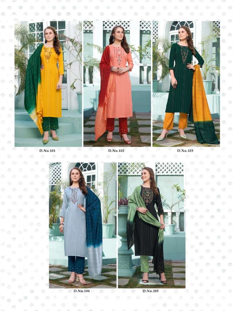 Florina By Manas Fab 101 To 105 Series Beautiful Stylish Suits Fancy Colorful Casual Wear & Ethnic Wear & Ready To Wear Rayon Embroidered Dresses At Wholesale Price