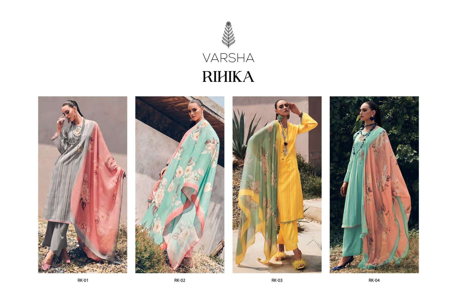 Rihika By Varsha 01 To 04 Series Beautiful Suits Stylish Colorful Fancy Casual Wear & Ethnic Wear Pure Cotton Print Embroidered Dresses At Wholesale Price
