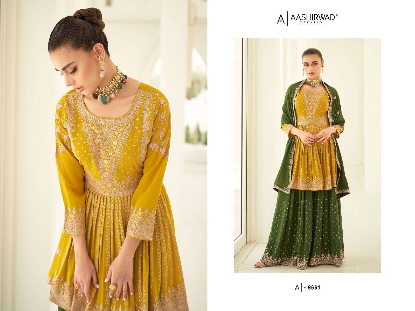 Somya By Aashirwad Creation 9659 To 9663 Series Beautiful Sharara Suits Stylish Colorful Fancy Casual Wear & Ethnic Wear Georgette Embroidered Dresses At Wholesale Price