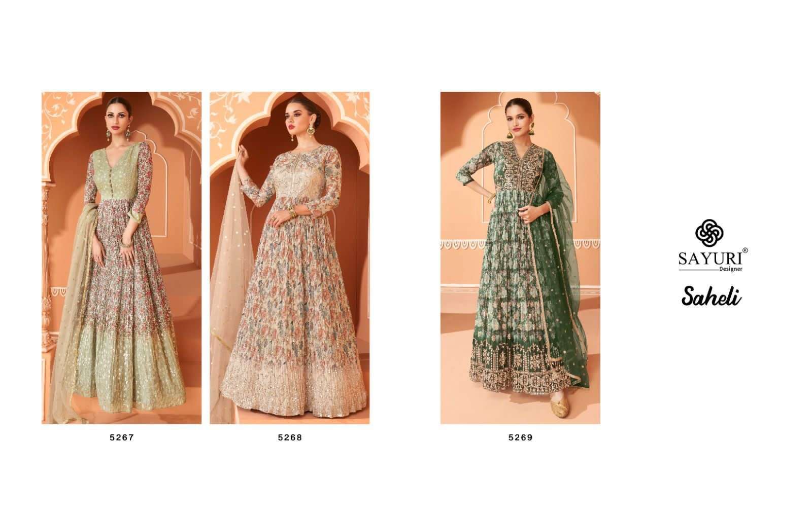 Saheli By Sayuri 5267 To 5269 Series Beautiful Stylish Fancy Colorful Casual Wear & Ethnic Wear Georgette Gowns With Dupatta At Wholesale Price