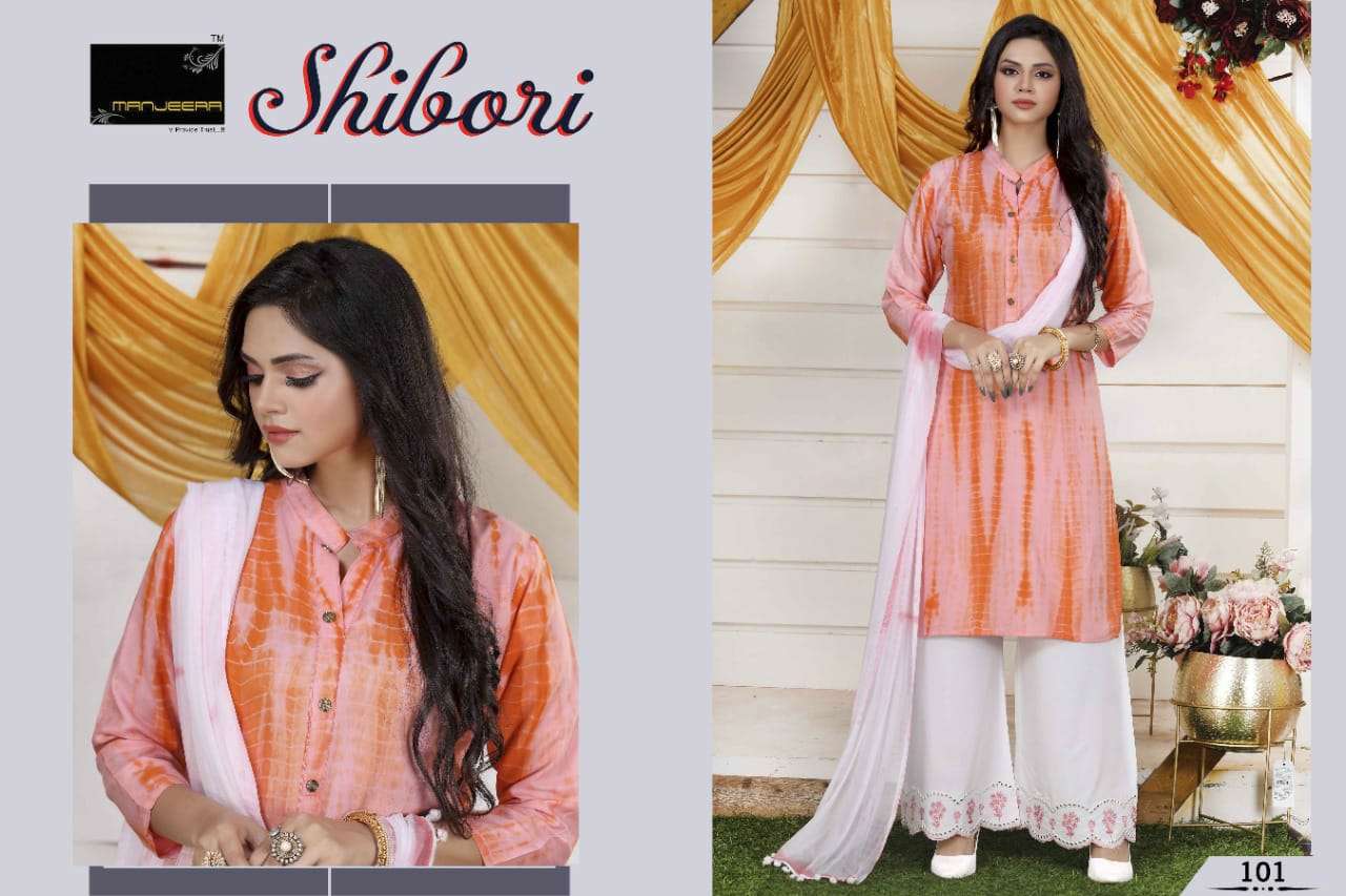 Shibori By Manjeera 101 To 108 Series Beautiful Stylish Suits Fancy Colorful Casual Wear & Ethnic Wear & Ready To Wear Rayon Dresses At Wholesale Price