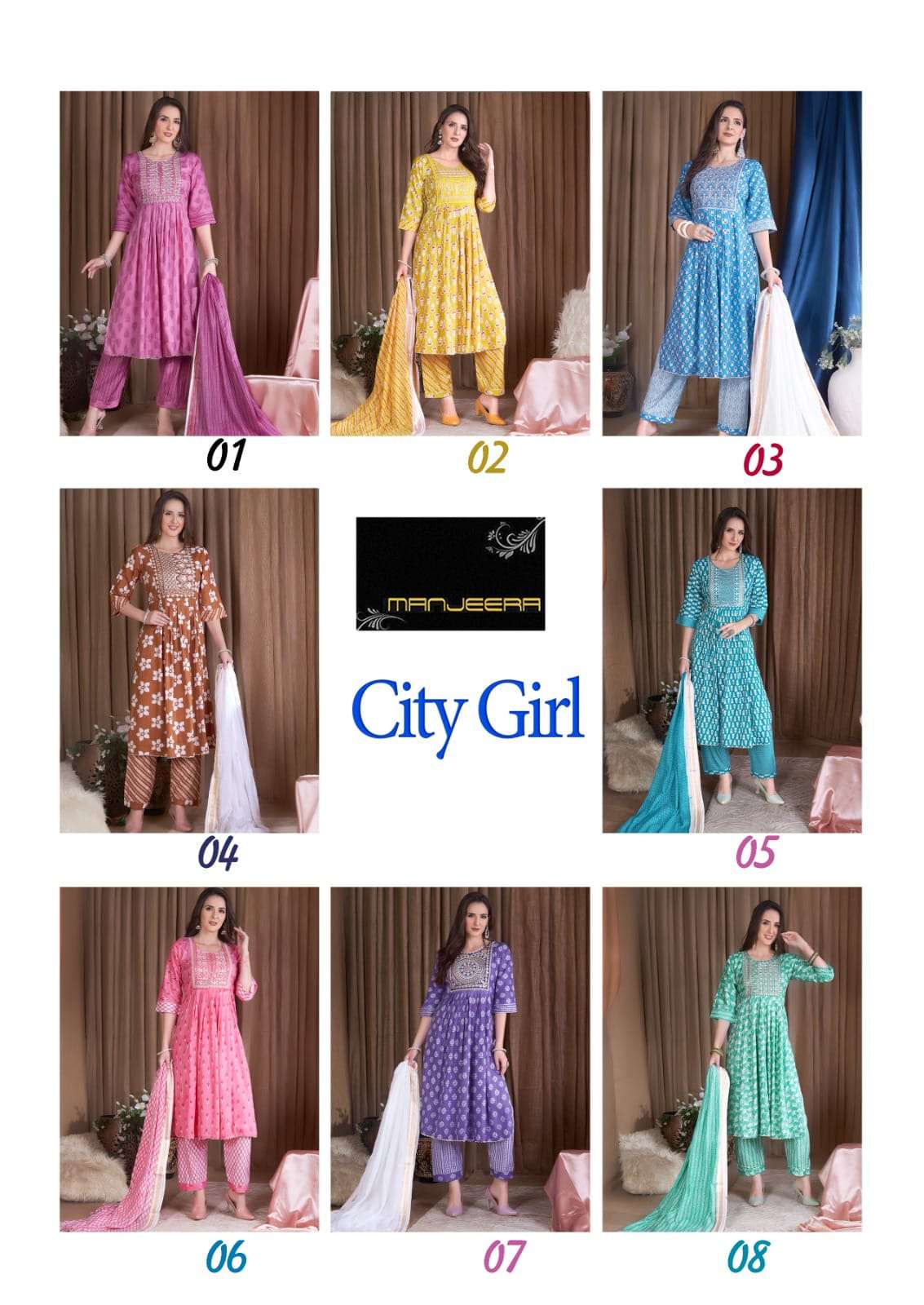 City Girl By Manjeera 01 To 08 Series Beautiful Stylish Suits Fancy Colorful Casual Wear & Ethnic Wear & Ready To Wear Fancy Dresses At Wholesale Price