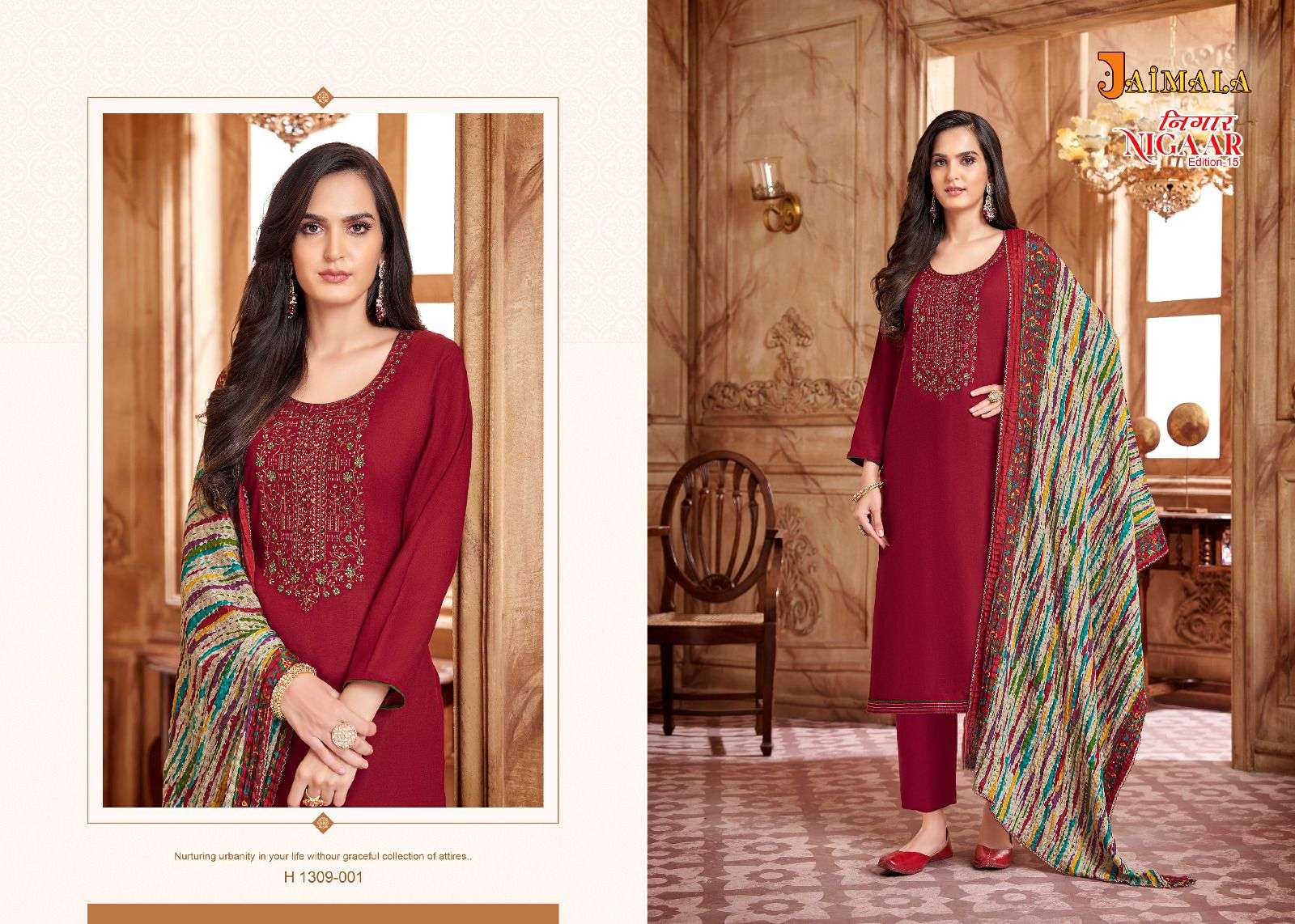 Nigaar Vol-15 By Jaimala 1309-001 To 1309-008 Series Designer Suits Collection Beautiful Stylish Colorful Fancy Party Wear & Occasional Wear Rayon Slub Dresses At Wholesale Price