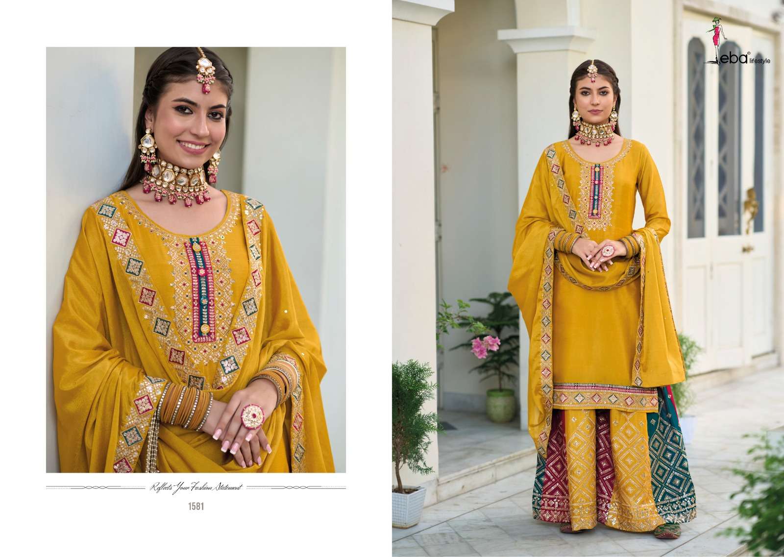 Safroon Vol-2 By Eba Lifestyle 1581 To 1583 Series Beautiful Sharara Suits Colorful Stylish Fancy Casual Wear & Ethnic Wear Chinnon Dresses At Wholesale Price