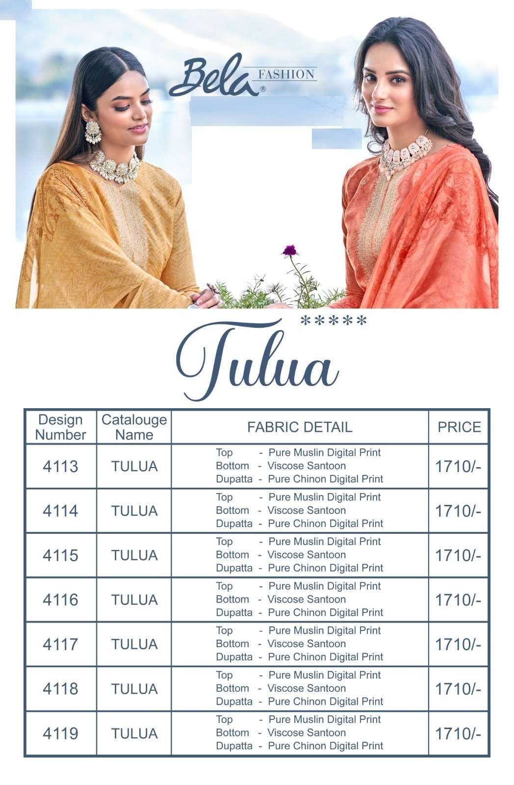 Tulha By Bela Fashion 4113 To 4119 Series Beautiful Festive Suits Colorful Stylish Fancy Casual Wear & Ethnic Wear Pure Muslin Digital Print Dresses At Wholesale Price