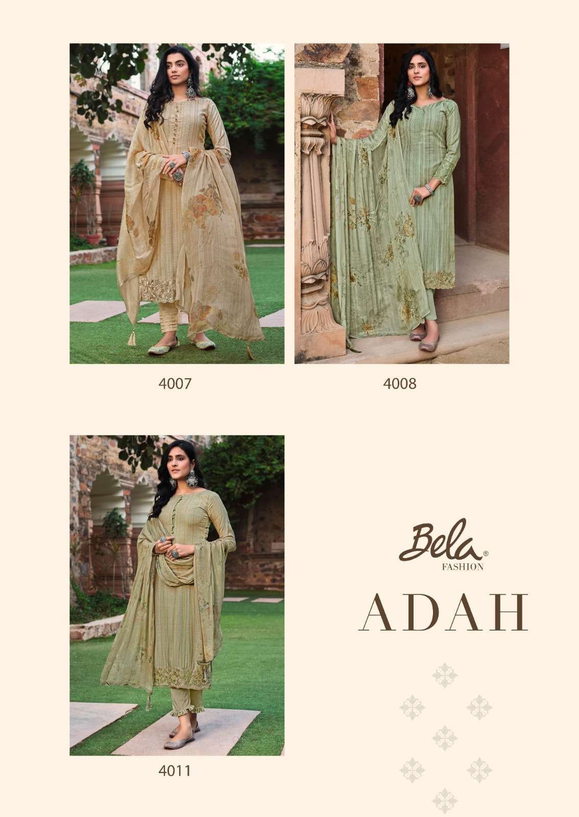 Adah By Bela Fashion 4005 To 4011 Series Beautiful Festive Suits Colorful Stylish Fancy Casual Wear & Ethnic Wear Pure Muslin Silk Dresses At Wholesale Price