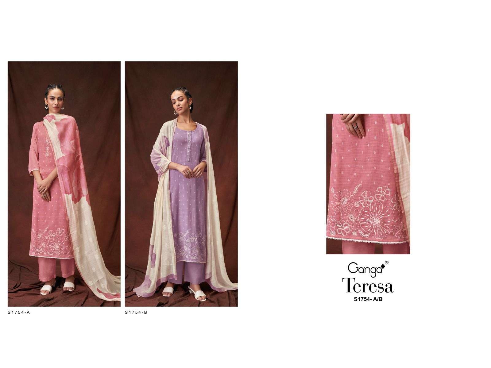 Teresa-1754 By Ganga Fashion 1754-A To 1754-B Series Designer Festive Suits Beautiful Fancy Stylish Colorful Party Wear & Occasional Wear Premium Cotton Dresses At Wholesale Price