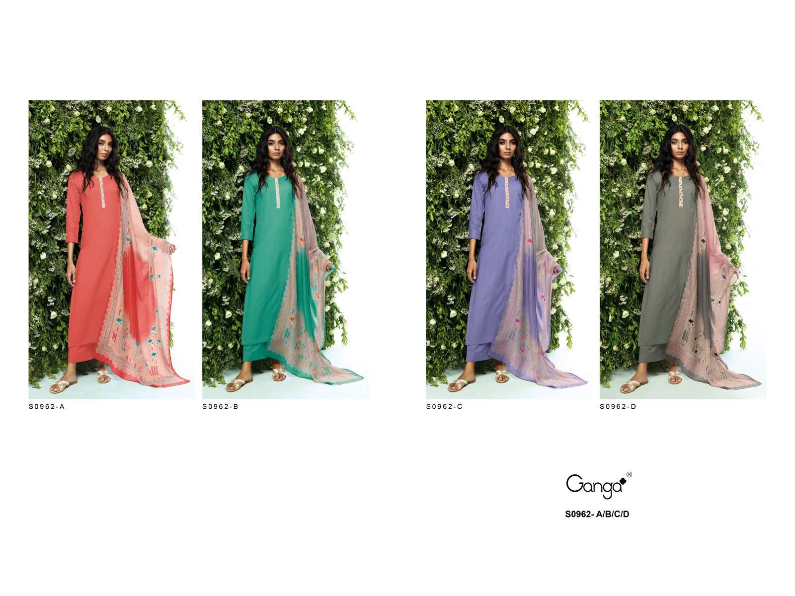 Heny-962 By Ganga Fashion 962-A To 962-D Series Beautiful Festive Suits Stylish Colorful Fancy Casual Wear & Ethnic Wear Premium Cotton Dresses At Wholesale Price
