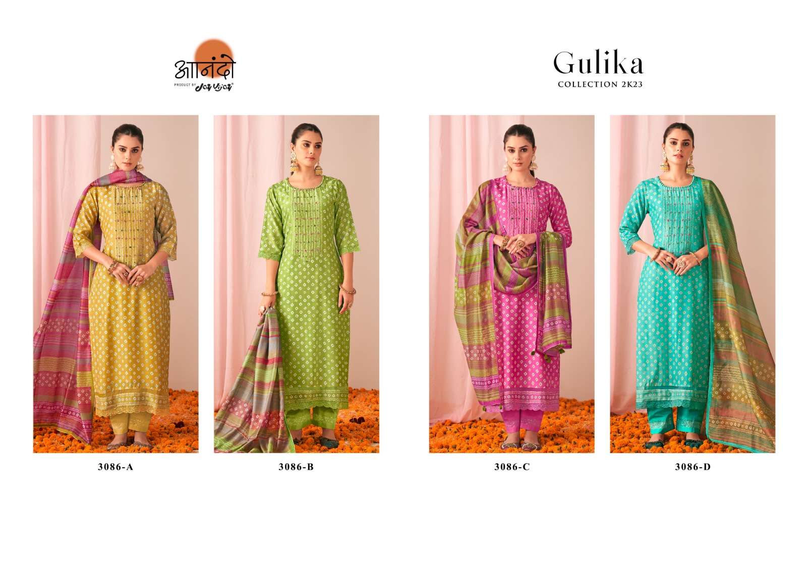 Gulika-3086 By Anando 3086-A To 3086-D Series Beautiful Festive Suits Stylish Colorful Fancy Casual Wear & Ethnic Wear Pure Muslin Silk Dresses At Wholesale Price